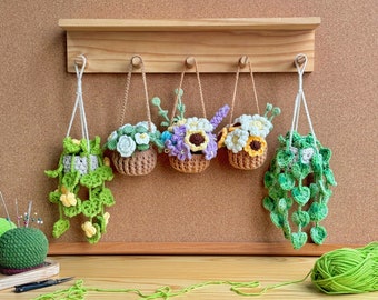 Set 5 Flower Basket Hanging Crochet Pattern, Sunflower Basket Crochet Pattern, Pothos Plant Basket Pattern, Drooping Montera Flower Pattern