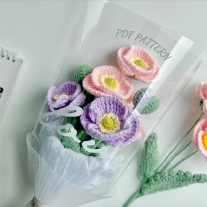 Mohnblumen Häkelanleitung, Häkelblumenstrauß-Muster, Häkelblumenmuster, Hochzeitsblume