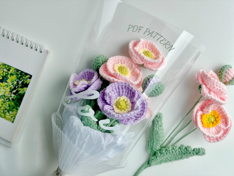 Poppy Flower Crochet Pattern, Crochet Flower Bouquet Pattern, Crochet Flower Pattern, Wedding Flower image 1