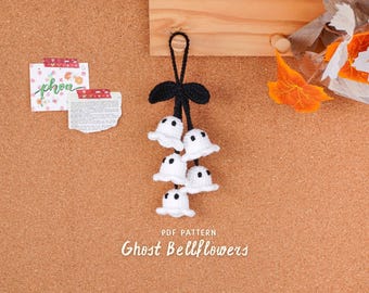 Halloween Ghost Bellflowers Crochet Pattern, Halloween Crochet Pattern, Car Hanging PDF Tutorial, Flower Car Charm Pattern, PDF Pattern