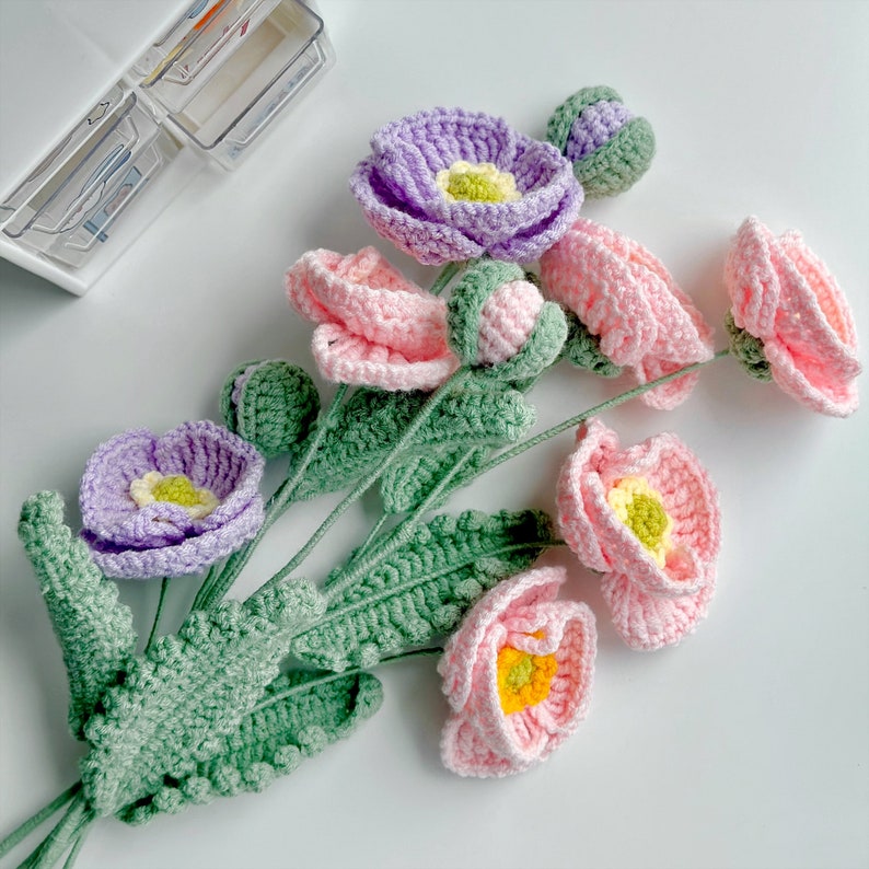 Poppy Flower Crochet Pattern, Crochet Flower Bouquet Pattern, Crochet Flower Pattern, Wedding Flower image 5