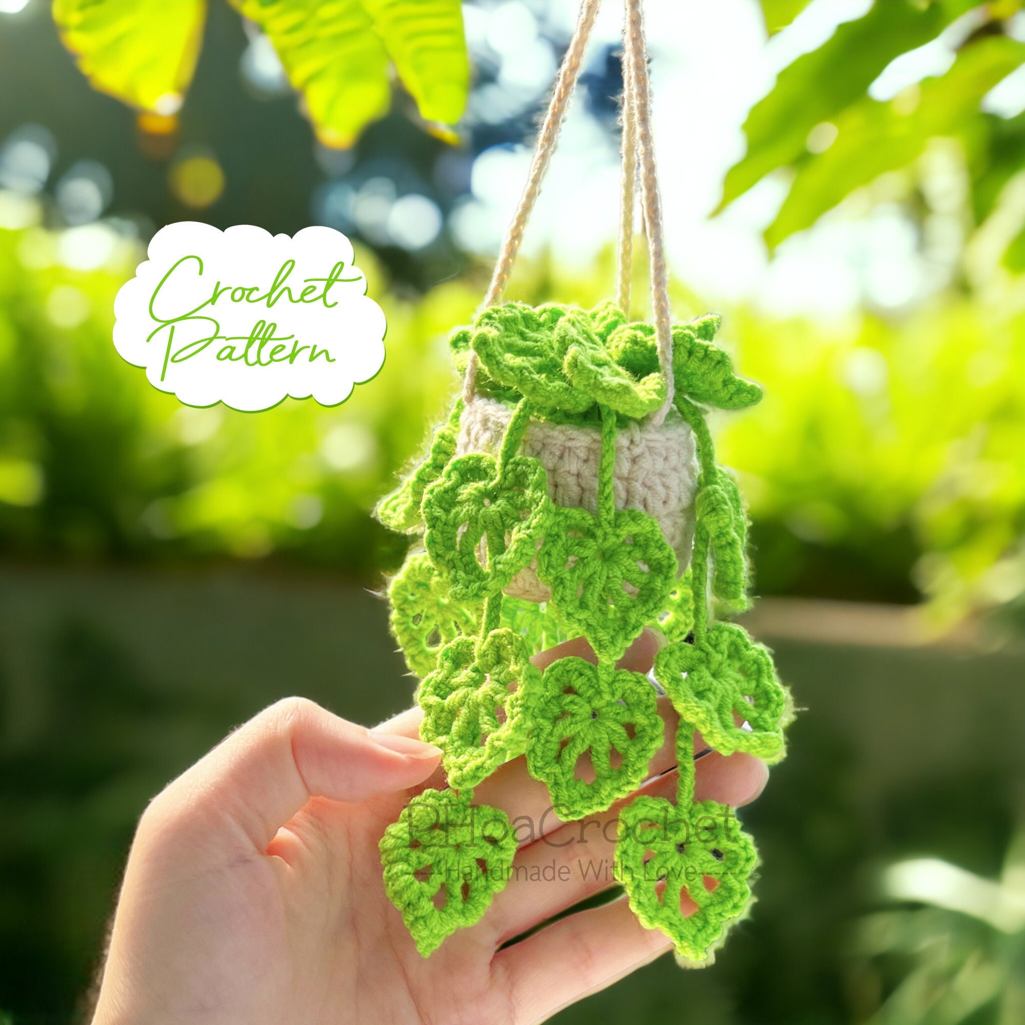 Cute Potted Plants Crochet Car Plant Crochet Hanging Basket,rear