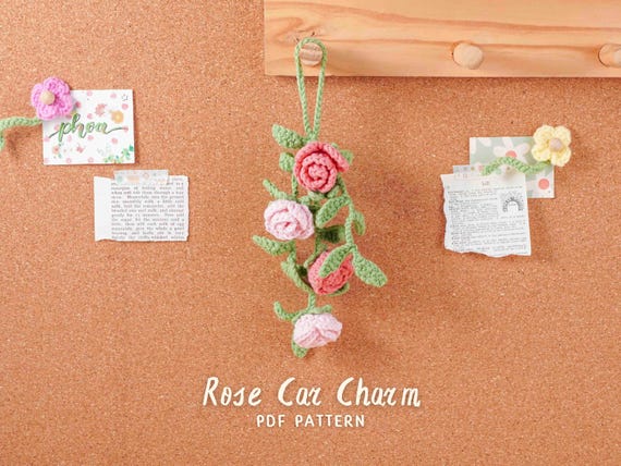 Rose Car Hanging Crochet Pattern, Car Hanging Crochet Pattern, Car