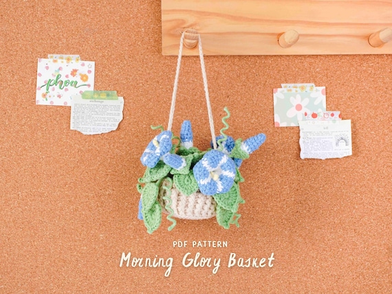 Morning Glory Basket Car Hanging Crochet Pattern, Flower Crochet Pattern, Flower Crochet PDF Tutorial, Hanging Basket Decor Pattern