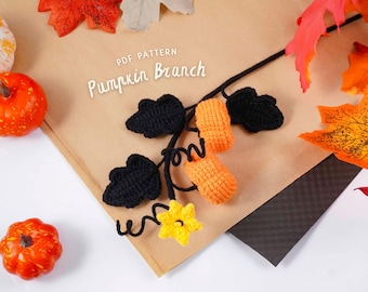 Pumpkin Branch Crochet Pattern, Halloween Crochet Pattern, Crochet Flower Tutorial, Digital PDF Pattern, DIY Home Decor Crochet Pattern
