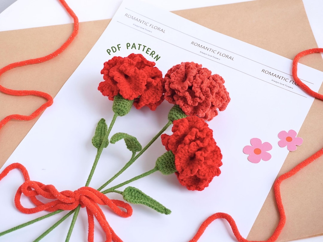 Handmade Carnation Pattern Carnation Flower Crochet Pattern, Valentine Crochet Pattern, Flower ...