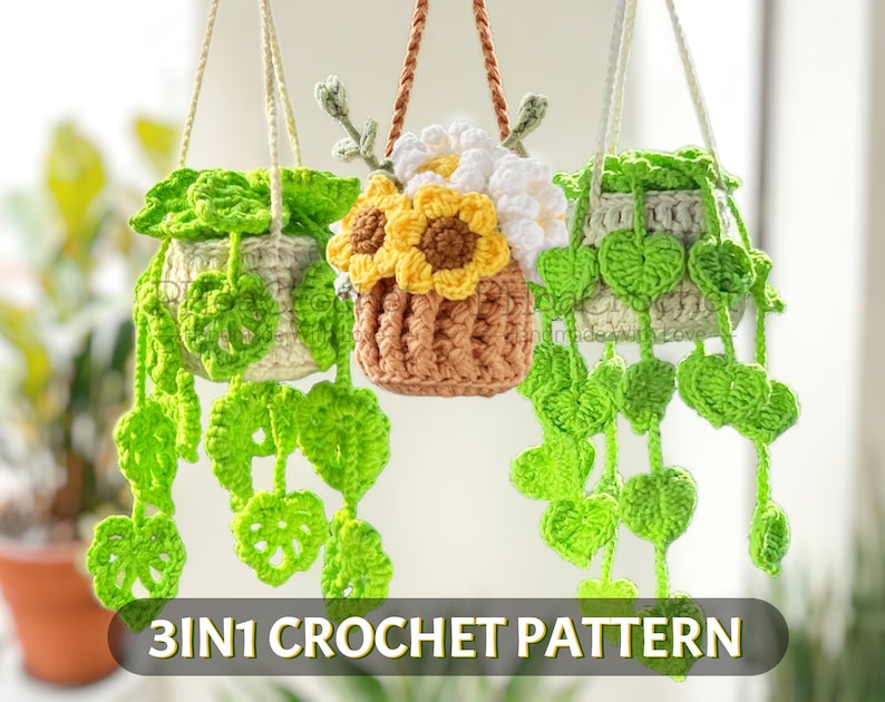 Crochet Patterns, Crochet Plant pattern, Crochet Hanging Plant Pattern, Pothos Plant Pattern, Drooping Leave Pattern image 1