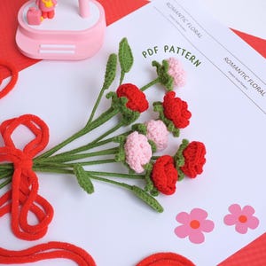 Mini Rose Blumen Häkelanleitung, Valentinstag Häkelanleitung, Blumenstrauß Häkelanleitung, Blumen Häkelanleitung
