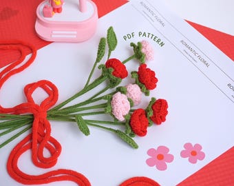 Mini Rose Blumen Häkelanleitung, Valentinstag Häkelanleitung, Blumenstrauß Häkelanleitung, Blumen Häkelanleitung