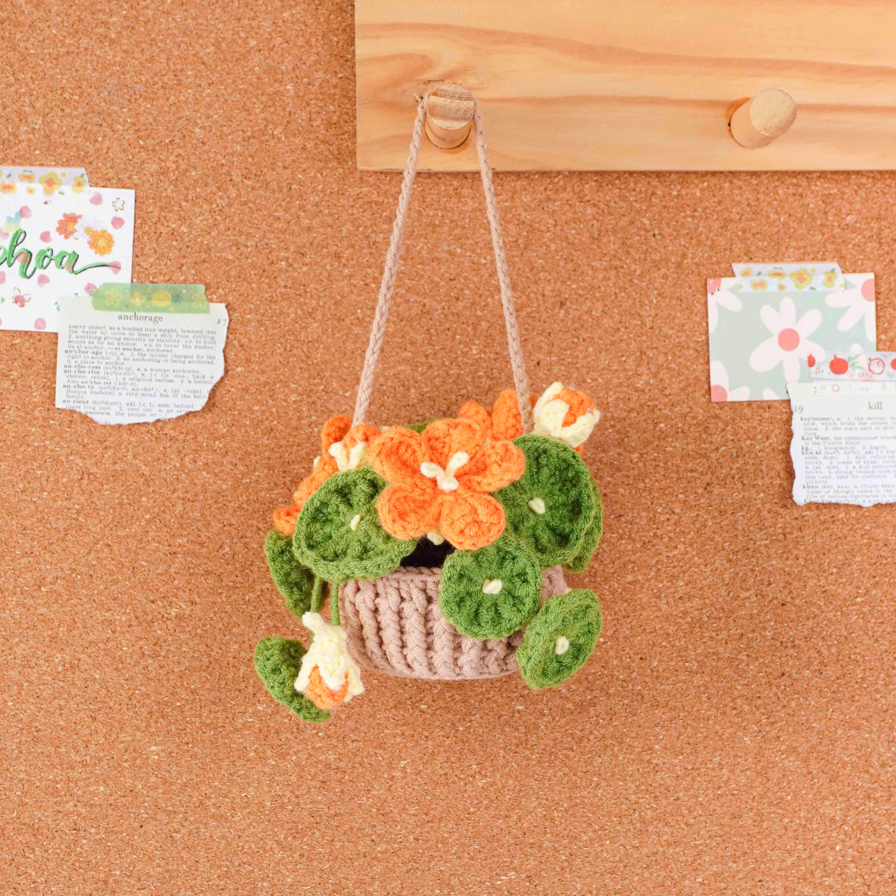 Nasturtium Basket Car Hanging Crochet Pattern, Flower Crochet