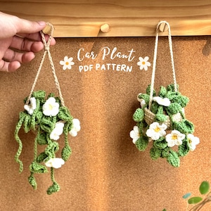 Daisy Flower Basket Crochet Pattern, Plant Crochet Pattern, Flower Hanging Crochet Pattern, Car Hanging Crochet Pattern