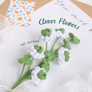 Klee Blumen Häkelanleitung, Blumenstrauß Häkelanleitung, Blumen Häkelanleitung, Kleeblumen PDF Muster
