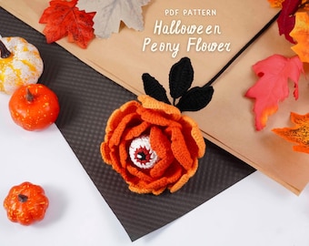 Halloween Peony Flower Crochet Pattern, Halloween Crochet Pattern, Crochet Flower Tutorial, Digital PDF Pattern, DIY Home Decor Pattern