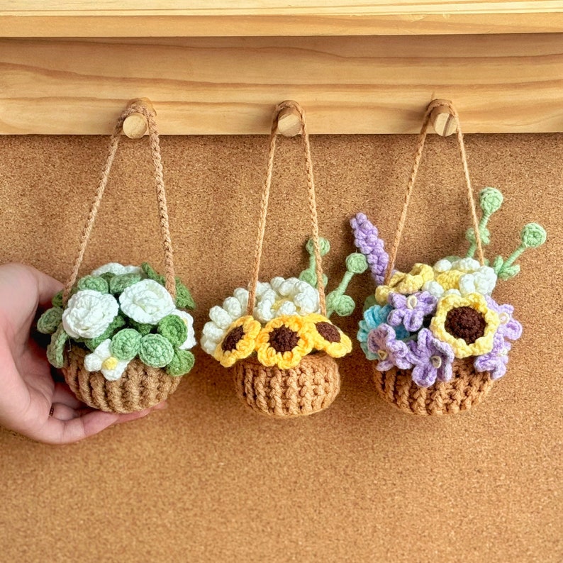 Plant crochet pattern, car hanging plant Crochet Pattern, Crochet hanging plant for car, Hanging Plant Pattern, Hanging basket crochet zdjęcie 2