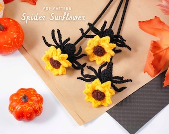 Spider Sunflower Crochet Pattern, Halloween Crochet Pattern, Crochet Flower Tutorial, Digital PDF Pattern, DIY Home Decor Crochet Pattern