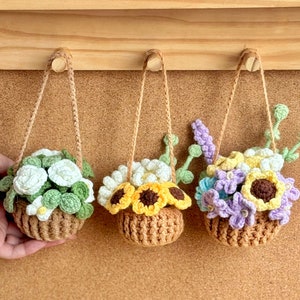 Flower Basket Hanging  Crochet Pattern, Sunflower Basket Crochet Pattern, White Rose Basket Crochet Pattern, Daisy Flower Basket Pattern
