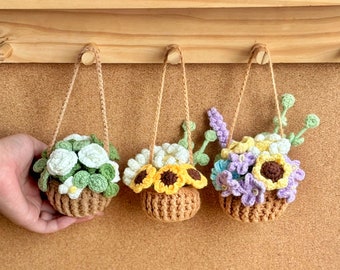 Flower Basket Hanging  Crochet Pattern, Sunflower Basket Crochet Pattern, White Rose Basket Crochet Pattern, Daisy Flower Basket Pattern