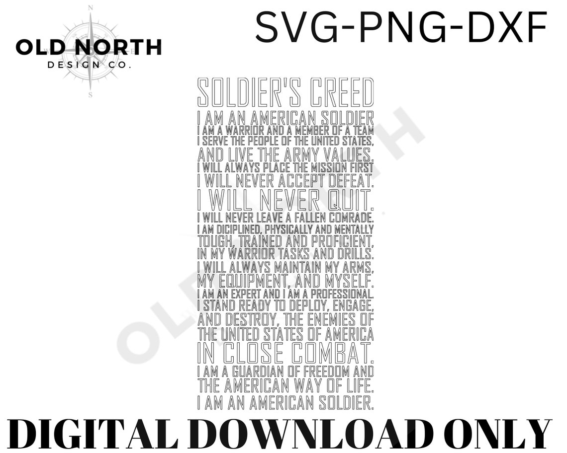 Soldier's Creed US Army SVG Only Digital Download Etsy