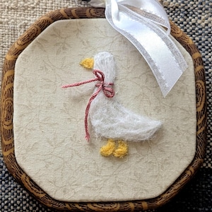 Felted Wool Goose Nursery Decor: Farm Animal Embroidery Frame Art