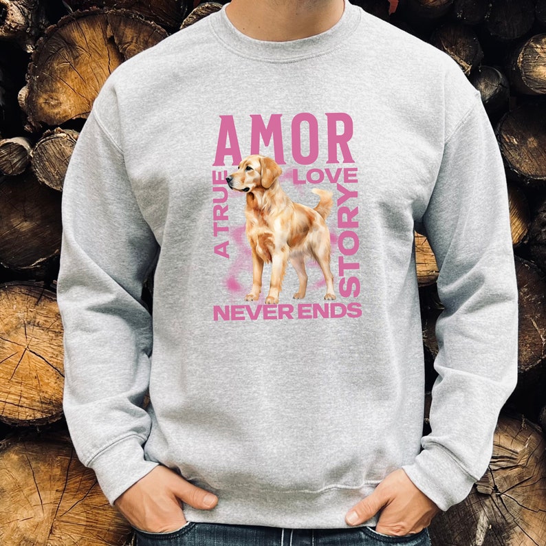 Golden Retriever Dog Sweatshirt Valentine Gift For Dog Lover Present For Dog Mom and Dad Goldie Dog Valentines Day Shirt Golden Lovers Ash