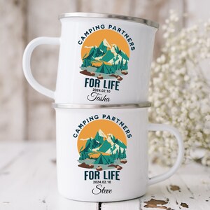 Personalized Mr Mrs Couples Wedding Camping Mug, Couple Adventure Coffee Cup, Engagement Gift for Bride and Groom Fiance, Wedding Keepsake