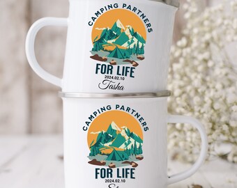 Taza personalizada de camping de bodas Mr Mrs Couples, taza de café de aventura para parejas, regalo de compromiso para el prometido de la novia y el novio, recuerdo de la boda