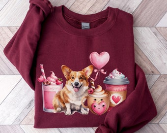 Corgi Valentine Sweatshirt Gift Idea for Corgi Lover Mama Present Amor Pink Shirt With Corgi Love Sweater Dog Themed Gifts for Corgi Owner