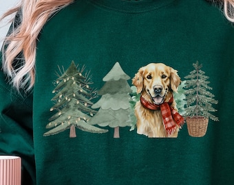 Golden Retriever Weihnachten Sweatshirt, Weihnachtsbaum Hund Weihnachten Shirt, Golden Mom Top, Geschenk für Hundeliebhaber, Urlaub Pullover, Xmas Crewneck