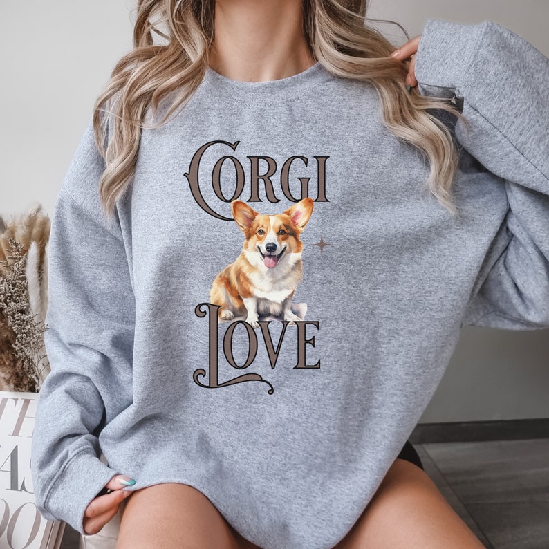 Corgi Valentine Sweatshirt Gift Idea for Corgi Lover Mama Present Amor Pink Shirt With Corgi Love Sweater Dog Themed Gifts for Corgi Owner Sport Grey