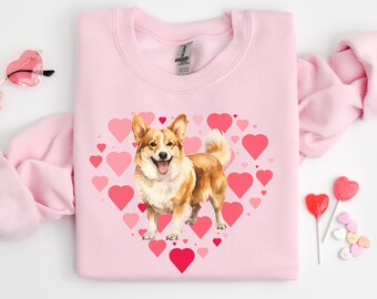 Corgi Valentine Sweatshirt Gift Idea for Corgi Lover Mama Present Amor Pink Shirt With Corgi Love Sweater Dog Themed Gifts for Corgi Owner