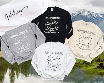 Moletom personalizado para acampamento de inverno, camisa de acampamento para grupo familiar, suéter de acampamento personalizado, gola redonda para acampamento, presente para acampamento