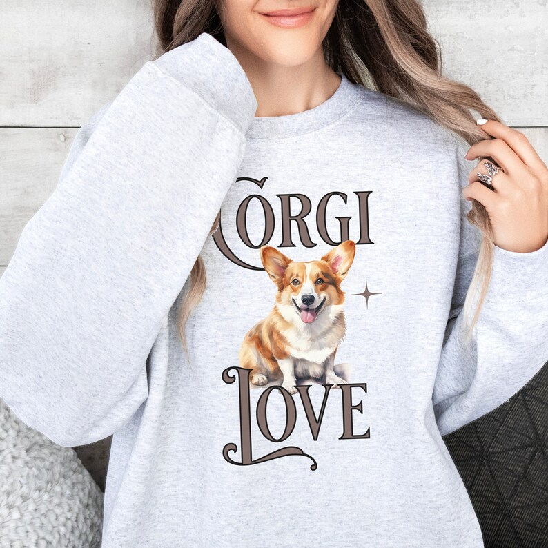 Corgi Valentine Sweatshirt Gift Idea for Corgi Lover Mama Present Amor Pink Shirt With Corgi Love Sweater Dog Themed Gifts for Corgi Owner Ash