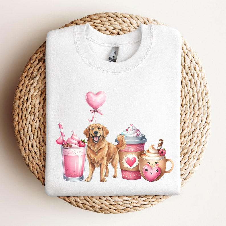 Valentine's Golden Retriever Dog Sweatshirt Gift For Dog Lover Present For Dog Mom and Dad Goldie Dog Valentines Day Shirt Golden Lovers White