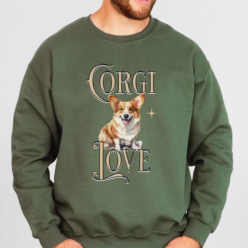 Corgi Valentine Sweatshirt Gift Idea for Corgi Lover Mama Present Amor Pink Shirt With Corgi Love Sweater Dog Themed Gifts for Corgi Owner Military Green
