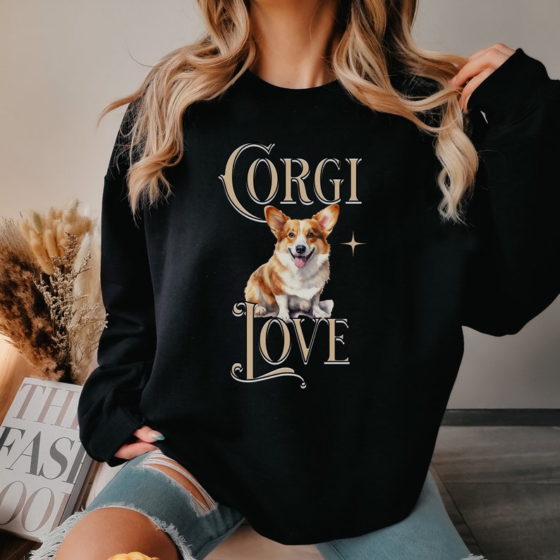 Corgi Valentine Sweatshirt Gift Idea for Corgi Lover Mama Present Amor Pink Shirt With Corgi Love Sweater Dog Themed Gifts for Corgi Owner Black
