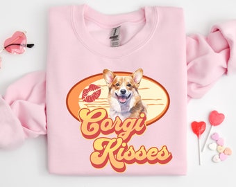 Corgi Valentine Sweatshirt Custom Gift Idea for Corgi Owner Lover Mama Dad Present Amor Pink Shirt With Corgi Love Sweater Dog-Themed Gifts