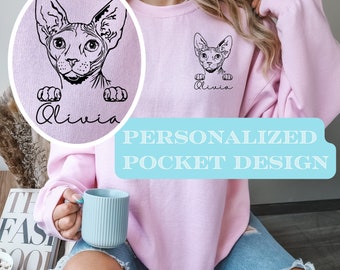 Personalized Sphynx Cat Face Sweatshirt, Peek-a-Boo Sphynx, Gifted Custom Catshirt, Catshirt Gift for Sphynx Lover, Cat Present for Sphynx