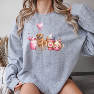 Valentine's Golden Retriever Dog Sweatshirt Gift For Dog Lover Present For Dog Mom and Dad Goldie Dog Valentines Day Shirt Golden Lovers Sport Grey