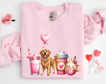 Valentine's Golden Retriever Dog Sweatshirt Gift For Dog Lover Present For Dog Mom and Dad Goldie Dog Valentines Day Shirt Golden Lovers