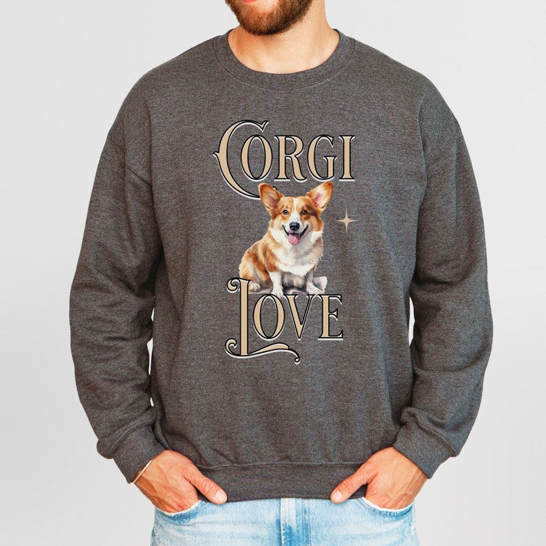 Corgi Valentine Sweatshirt Gift Idea for Corgi Lover Mama Present Amor Pink Shirt With Corgi Love Sweater Dog Themed Gifts for Corgi Owner Dark Heather