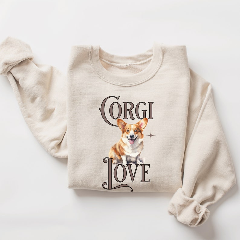 Corgi Valentine Sweatshirt Gift Idea for Corgi Lover Mama Present Amor Pink Shirt With Corgi Love Sweater Dog Themed Gifts for Corgi Owner Sand