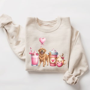 Valentine's Golden Retriever Dog Sweatshirt Gift For Dog Lover Present For Dog Mom and Dad Goldie Dog Valentines Day Shirt Golden Lovers Sand