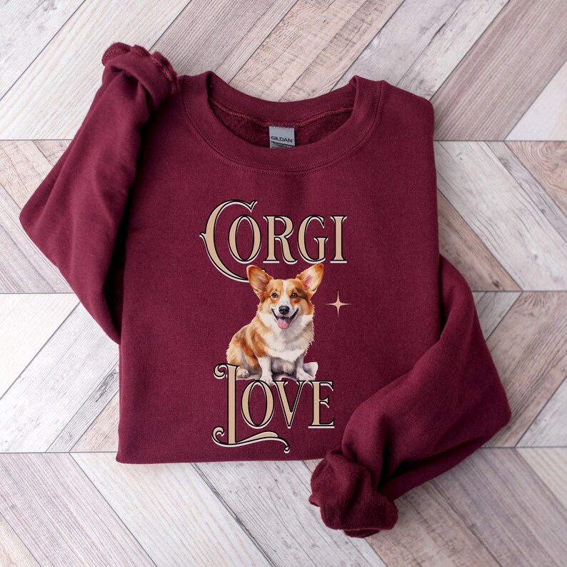 Corgi Valentine Sweatshirt Gift Idea for Corgi Lover Mama Present Amor Pink Shirt With Corgi Love Sweater Dog Themed Gifts for Corgi Owner Maroon