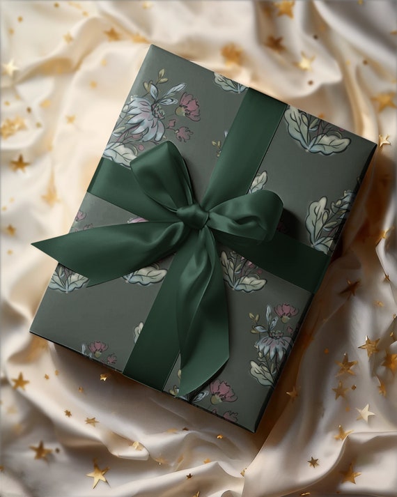 Forest Green Wrapping Paper Sheets, Moody Victorian Winter Wrapping Paper  Floral Giftwrap, Unique Vintage Christmas Wrapping Paper 