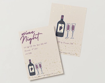 Wine Night Invitation Card Template, Printable Wine Tasting Party Invite, 5x7 Postcard Wine Party Invitation