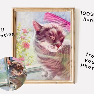 Custom Cat Portrait Hand-Painted Oil Painting, Cute Cat Art, Birthday Gift for Cat Lady, Pet Memorial Painting