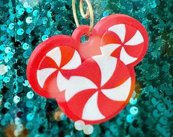 Peppermint Mickey Ears Ornament Keychain