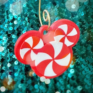 Peppermint Mickey Ears Ornament Keychain
