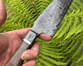 Hand forged Damascus chef’s knife 6-1/2”