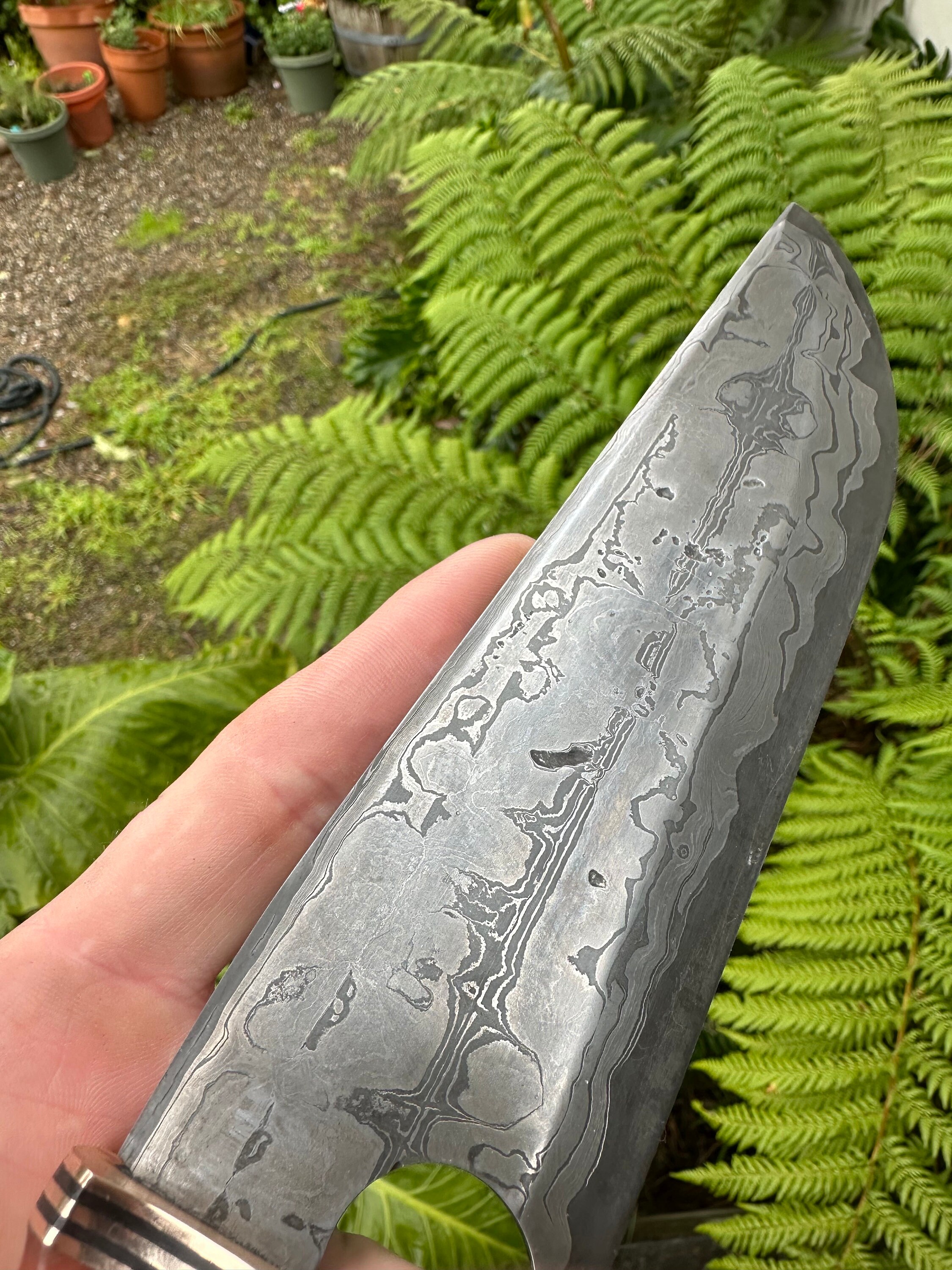 Hand 8 Damascus Camp Knife Made With Cru V Steel Etsy